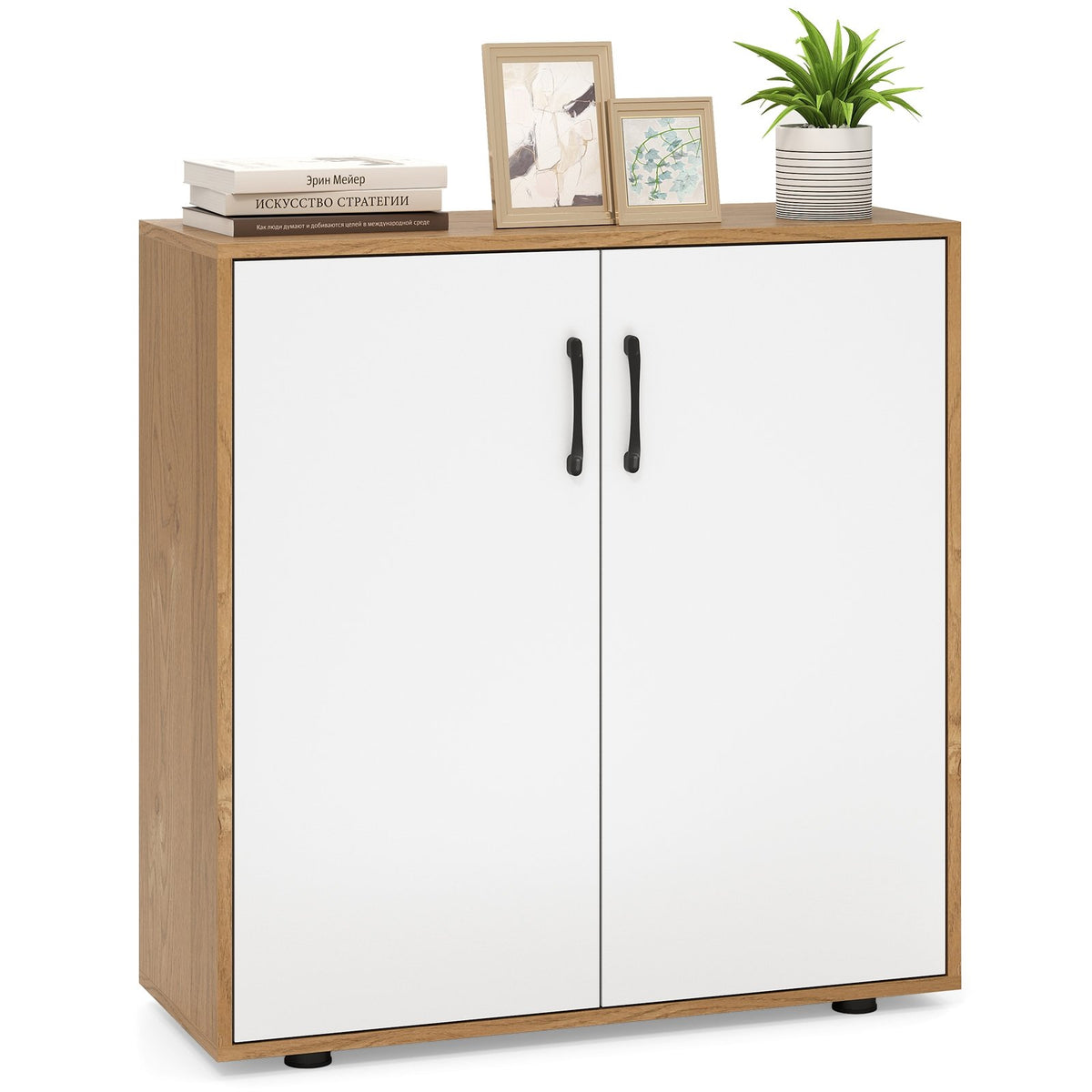 Coffee Bar Cabinet with 5-Position Adjustable Shelf for Living Room Dining Room-Natural view 4