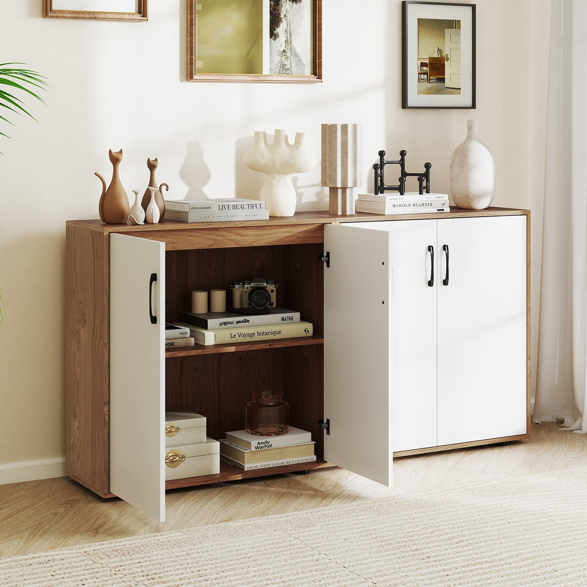 Coffee Bar Cabinet with 5-Position Adjustable Shelf for Living Room Dining Room-Natural view 6