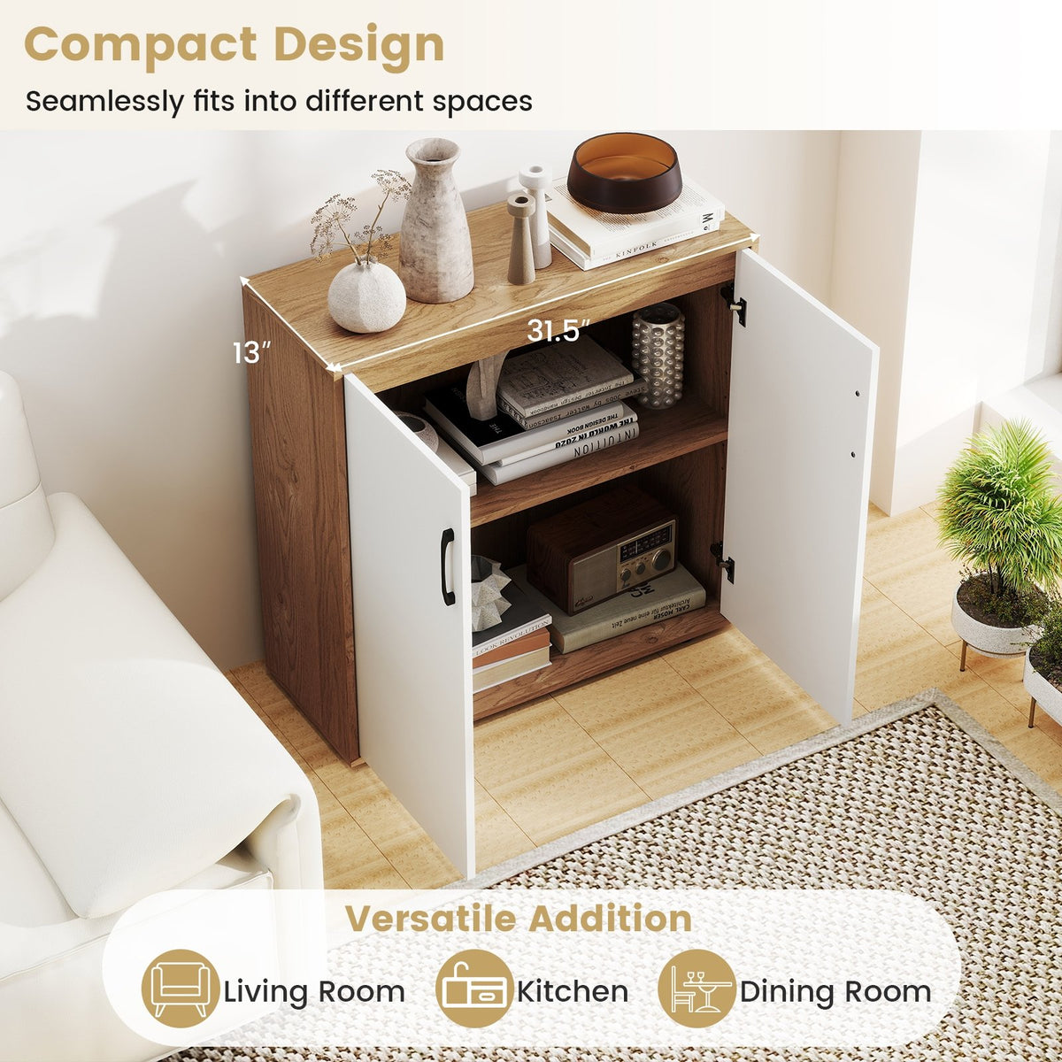 Coffee Bar Cabinet with 5-Position Adjustable Shelf for Living Room Dining Room-Natural view 9