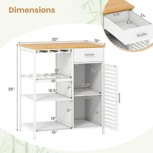 Coffee Bar Cabinet with Glass Holder Wine Rack and Bamboo Top-White view 5