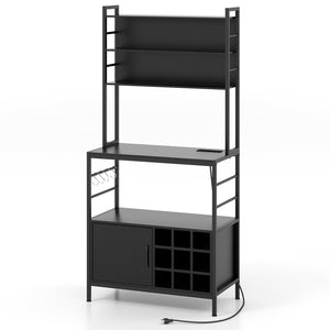 Coffee Bar Cabinet with S-Shaped Hooks and Wine Bottle Holders-Black view 4