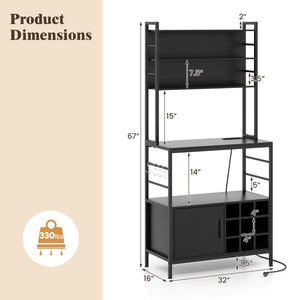 Coffee Bar Cabinet with S-Shaped Hooks and Wine Bottle Holders-Black view 5