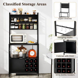 Coffee Bar Cabinet with S-Shaped Hooks and Wine Bottle Holders-Black view 9