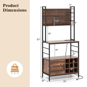 Coffee Bar Cabinet with S-Shaped Hooks and Wine Bottle Holders-Rustic Brown view 5