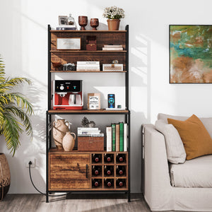 Coffee Bar Cabinet with S-Shaped Hooks and Wine Bottle Holders-Rustic Brown view 7
