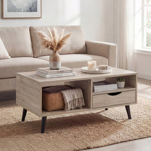 Coffee Table with Storage Rustic Rectangle Center Table-Natural view 2