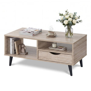 Coffee Table with Storage Rustic Rectangle Center Table-Natural view 4
