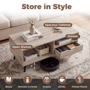 Coffee Table with Storage Rustic Rectangle Center Table-Natural view 7