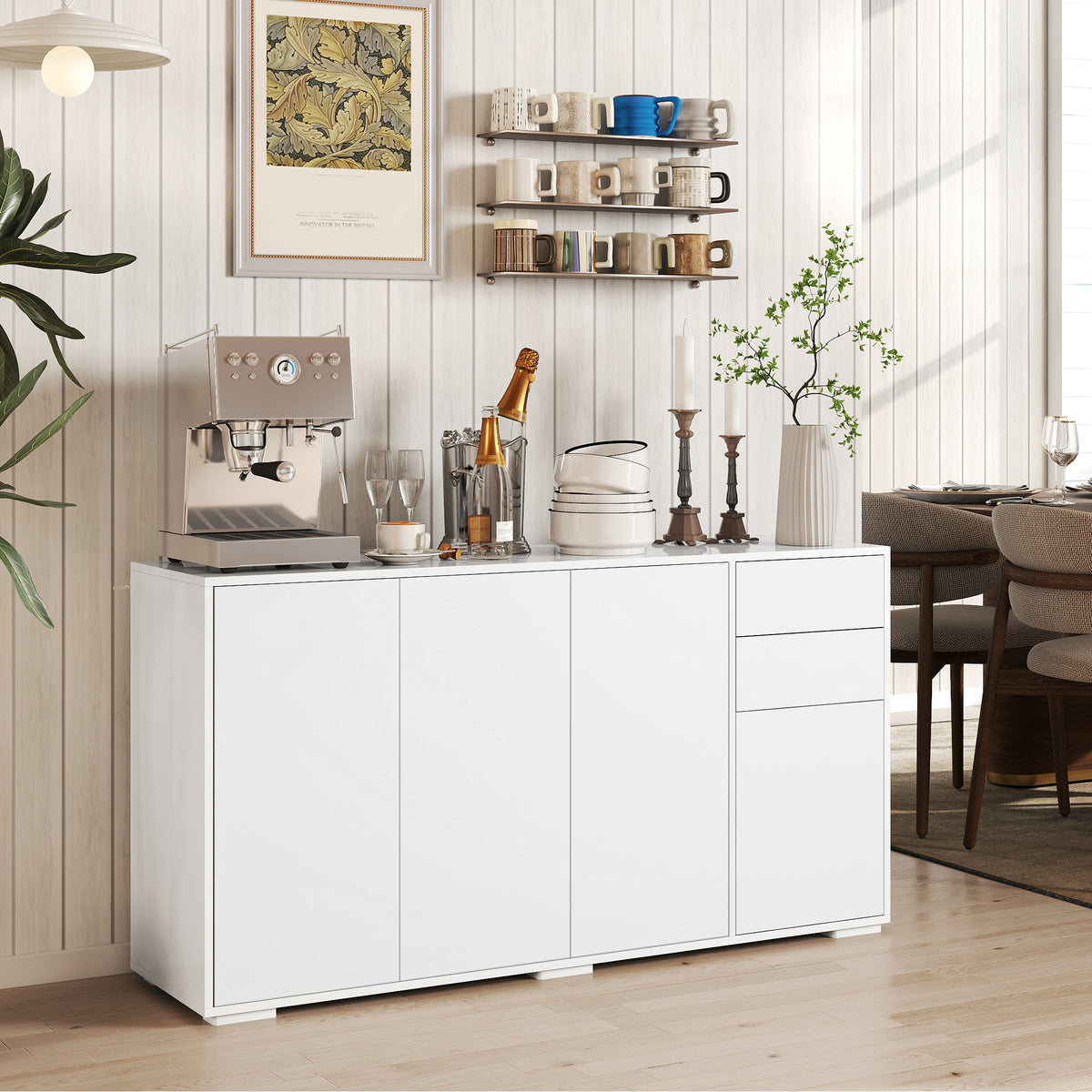 Kitchen Sideboard Storage Cabinet, Modern Coffee Bar with Push-Open Design and 2 Drawers for Living Room – view 23