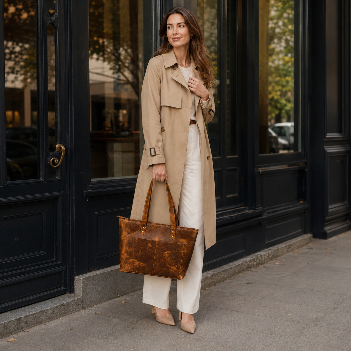 Classic Cognac Leather Tote Bag - NAB Leather