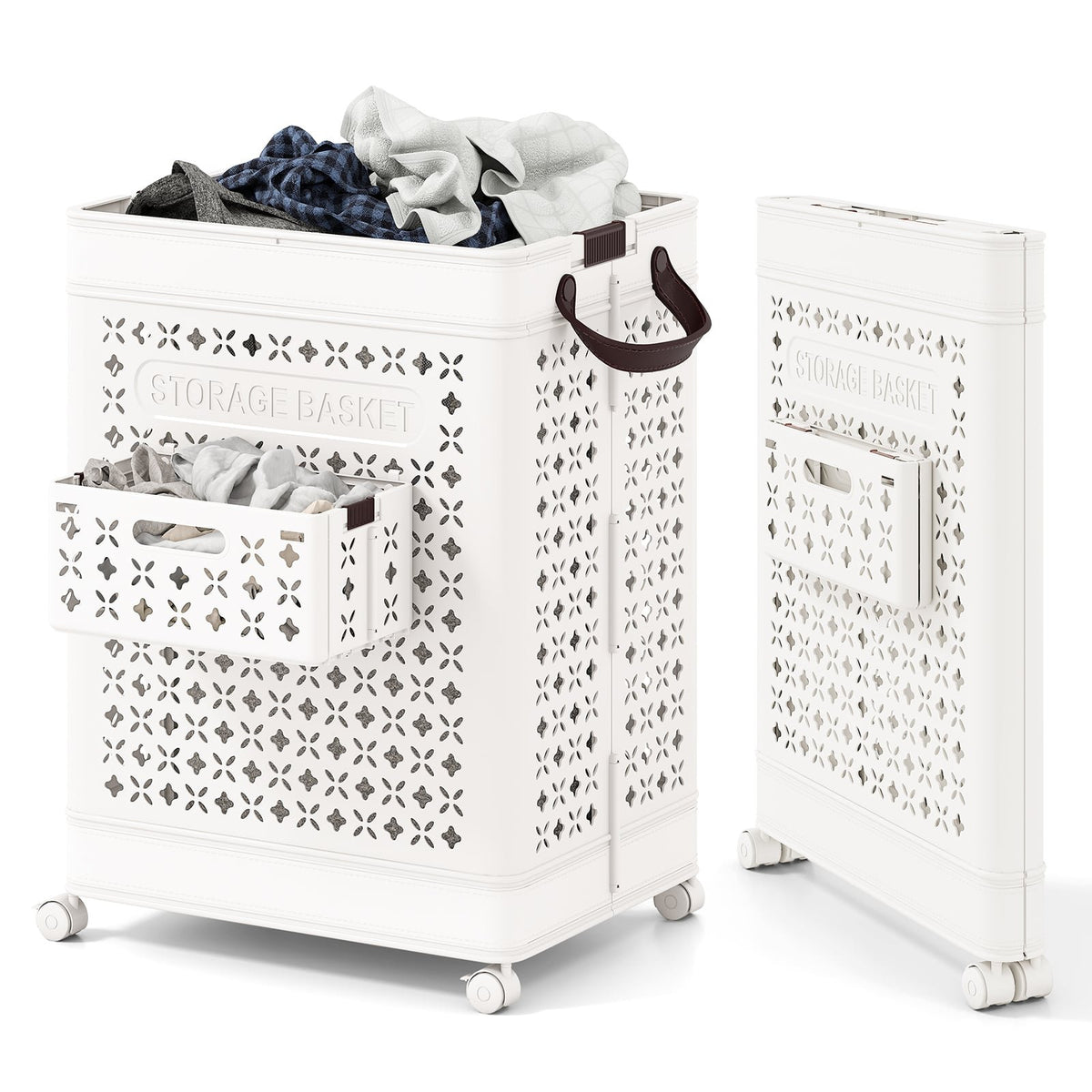 Collapsible Laundry Basket 20 Gallon Plastic Storage Bin-White view 4