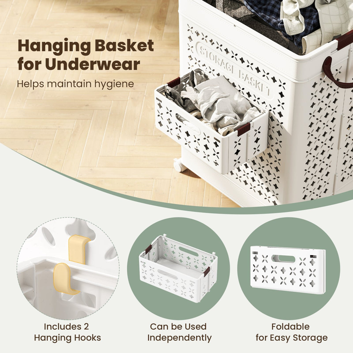 Collapsible Laundry Basket 20 Gallon Plastic Storage Bin-White view 8