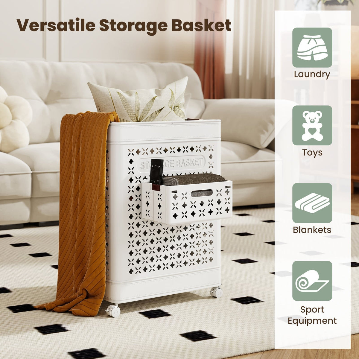 Collapsible Laundry Basket 20 Gallon Plastic Storage Bin-White view 9