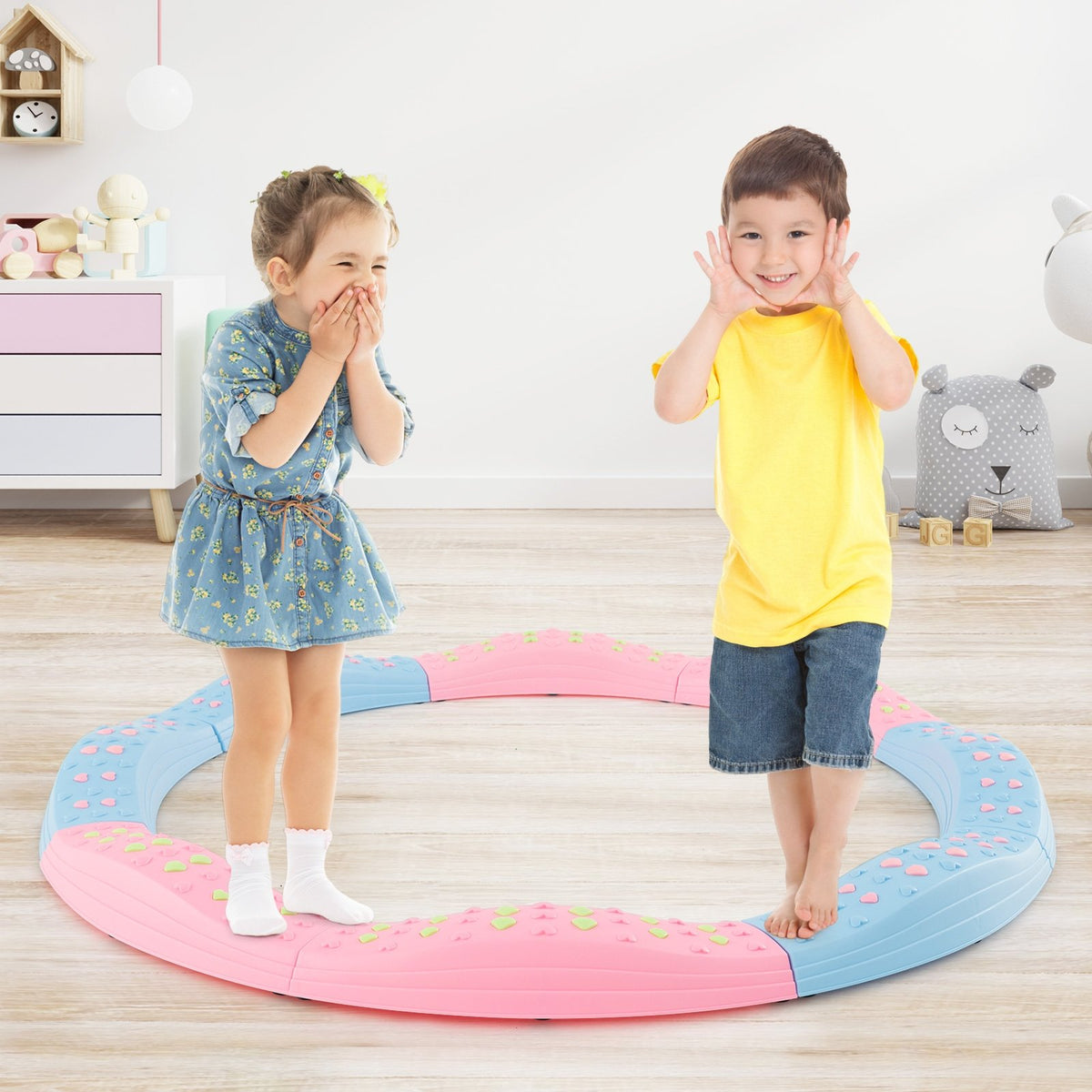 Colorful Kids Wavy Balance Beam with Textured Surface and Non-slip Foot Pads-Blue and Pink view 2
