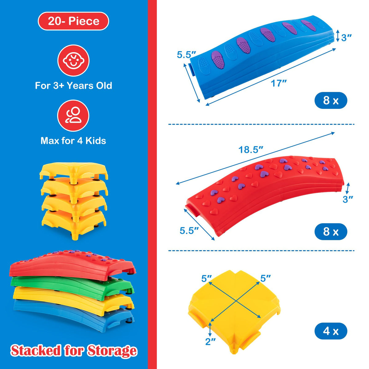 Colorful Kids Wavy Balance Beam with Textured Surface and Non-slip Foot Pads-Multicolor view 4