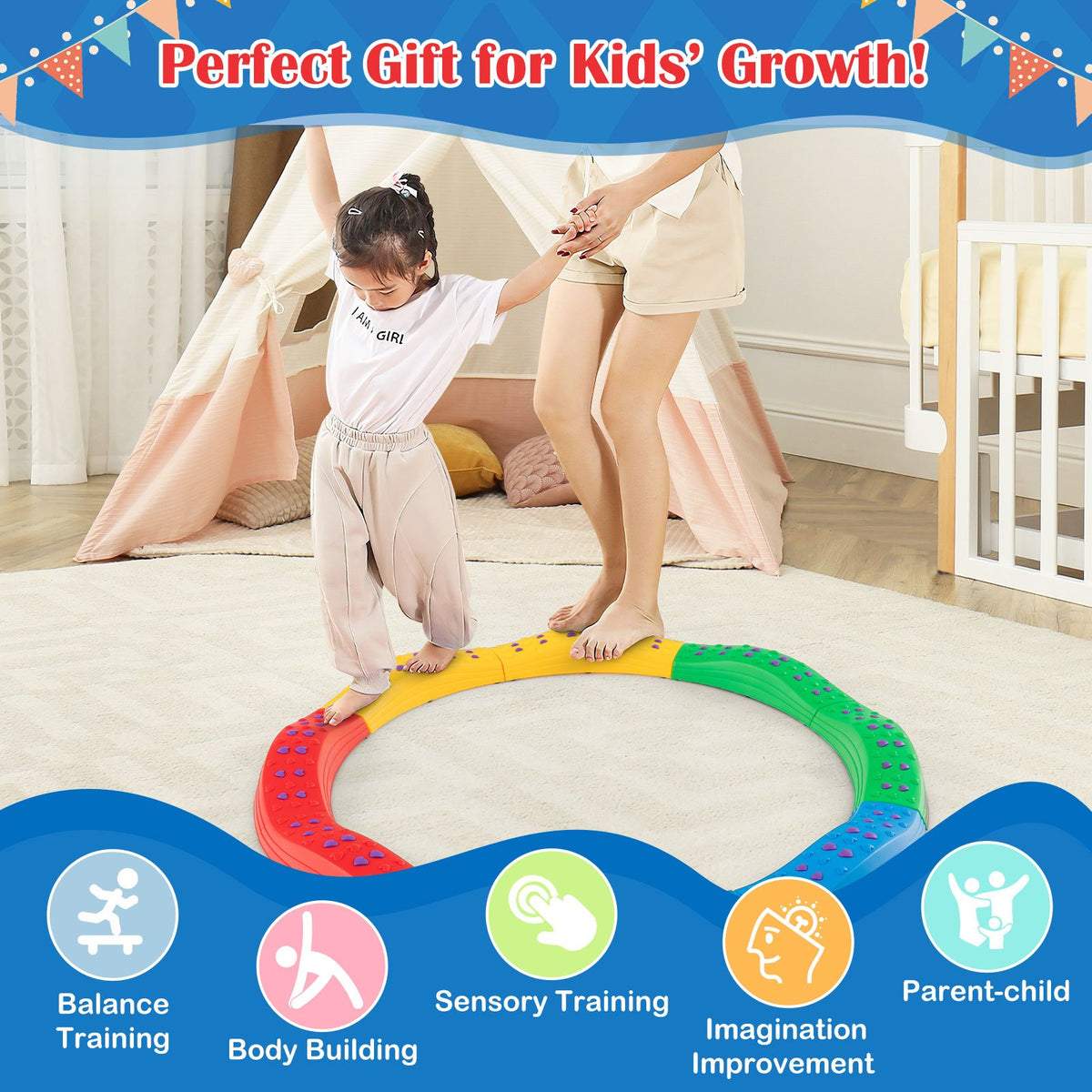 Colorful Kids Wavy Balance Beam with Textured Surface and Non-slip Foot Pads-Multicolor view 7