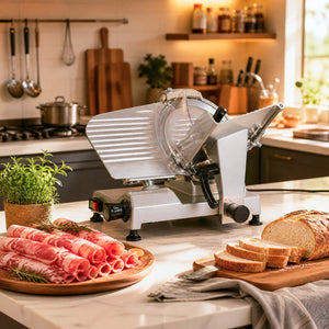 Commercial Meat Slicer with 10 inches Carbon Steel Blade and 0-0.47 inches Adjustable Thickness for Frozen Meat Cheese-Silver view 2