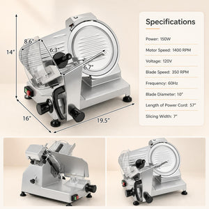 Commercial Meat Slicer with 10 inches Carbon Steel Blade and 0-0.47 inches Adjustable Thickness for Frozen Meat Cheese-Silver view 4