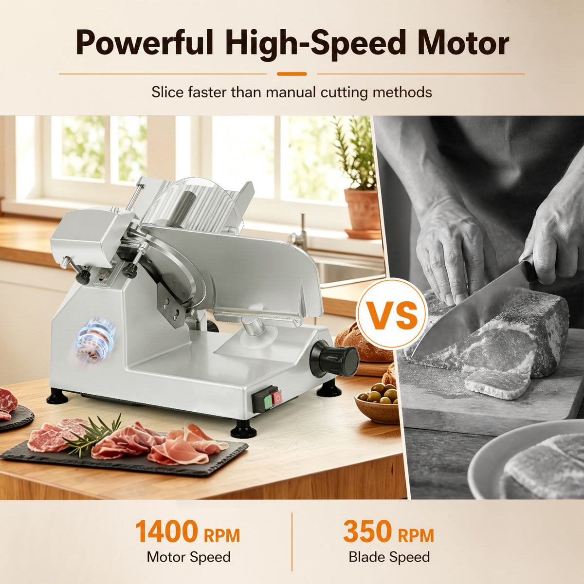 Commercial Meat Slicer with 10 inches Carbon Steel Blade and 0-0.47 inches Adjustable Thickness for Frozen Meat Cheese-Silver view 5