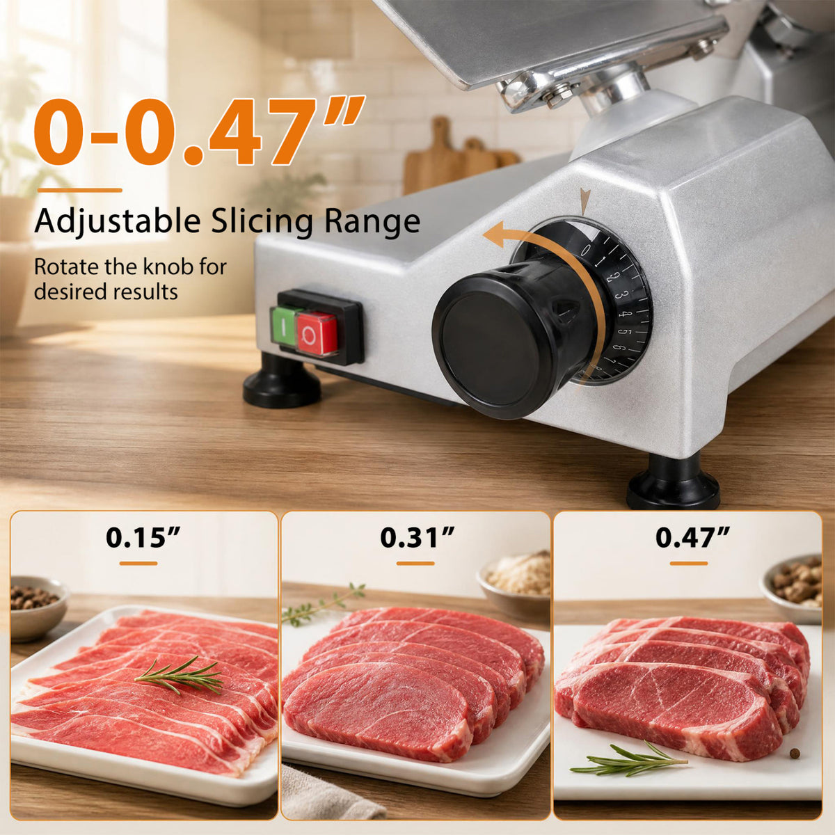 Commercial Meat Slicer with 10 inches Carbon Steel Blade and 0-0.47 inches Adjustable Thickness for Frozen Meat Cheese-Silver view 6