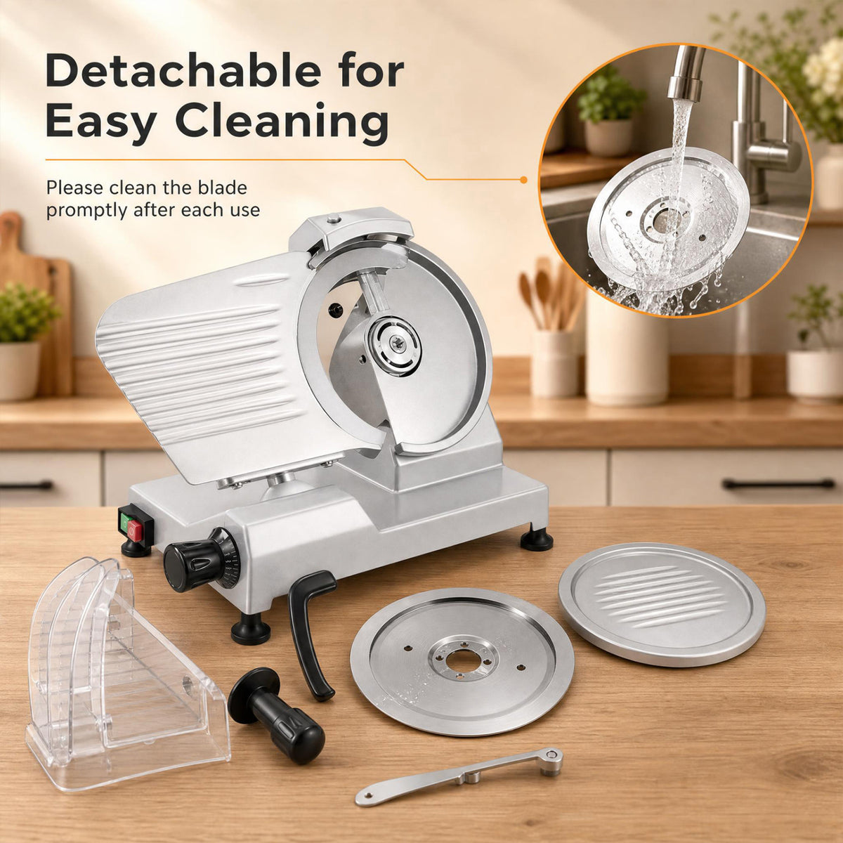 Commercial Meat Slicer with 10 inches Carbon Steel Blade and 0-0.47 inches Adjustable Thickness for Frozen Meat Cheese-Silver view 9