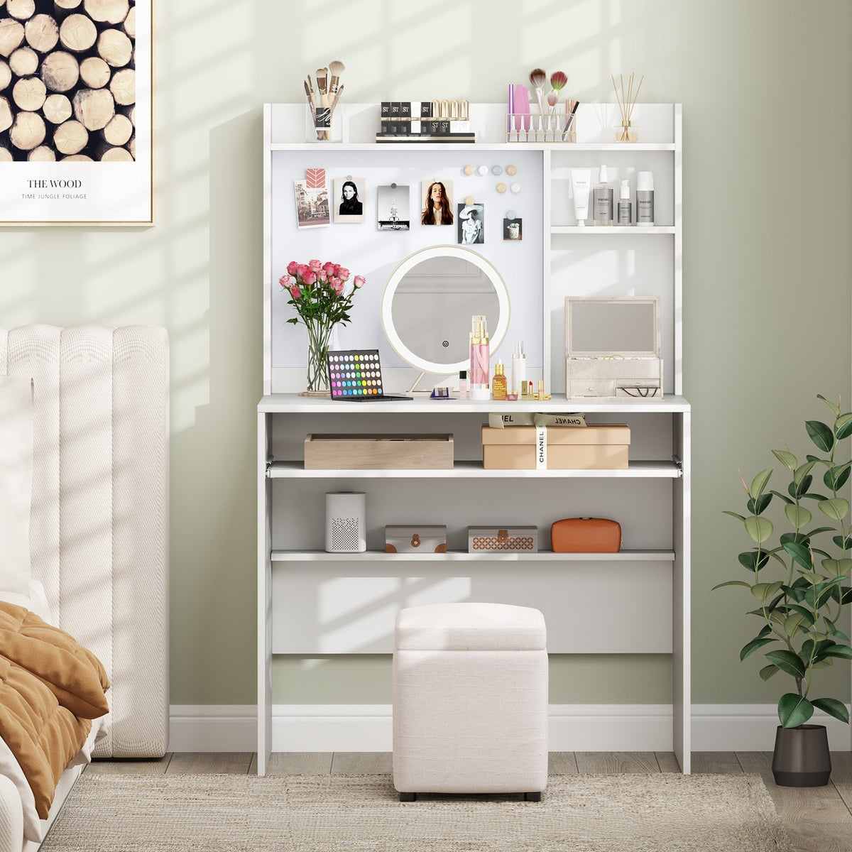 Compact Office Computer Desk with Hutch Magnetic Whiteboard-White view 3