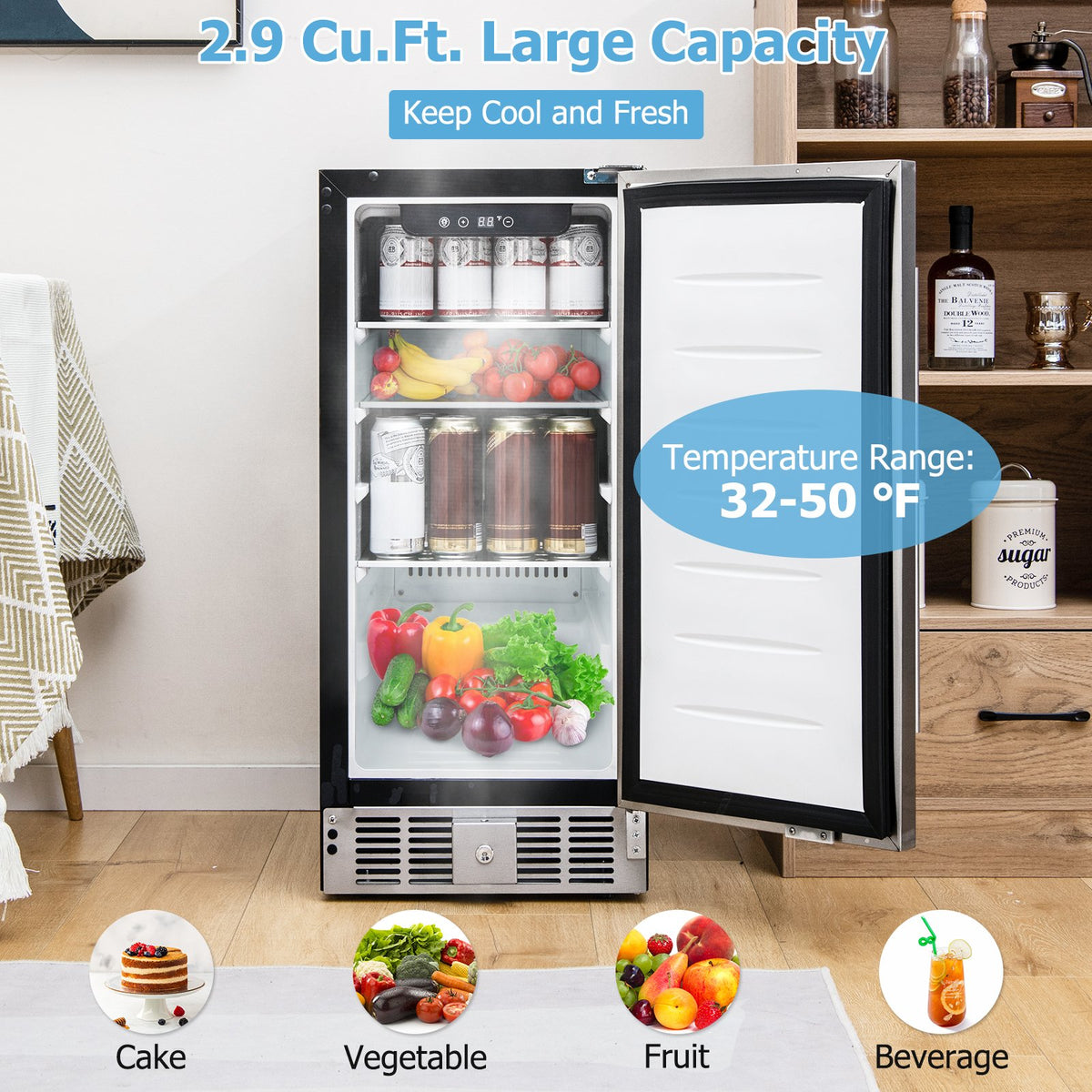 Compact Refrigerator with Adjustable Thermostat and Stainless Steel Door-Silver view 3