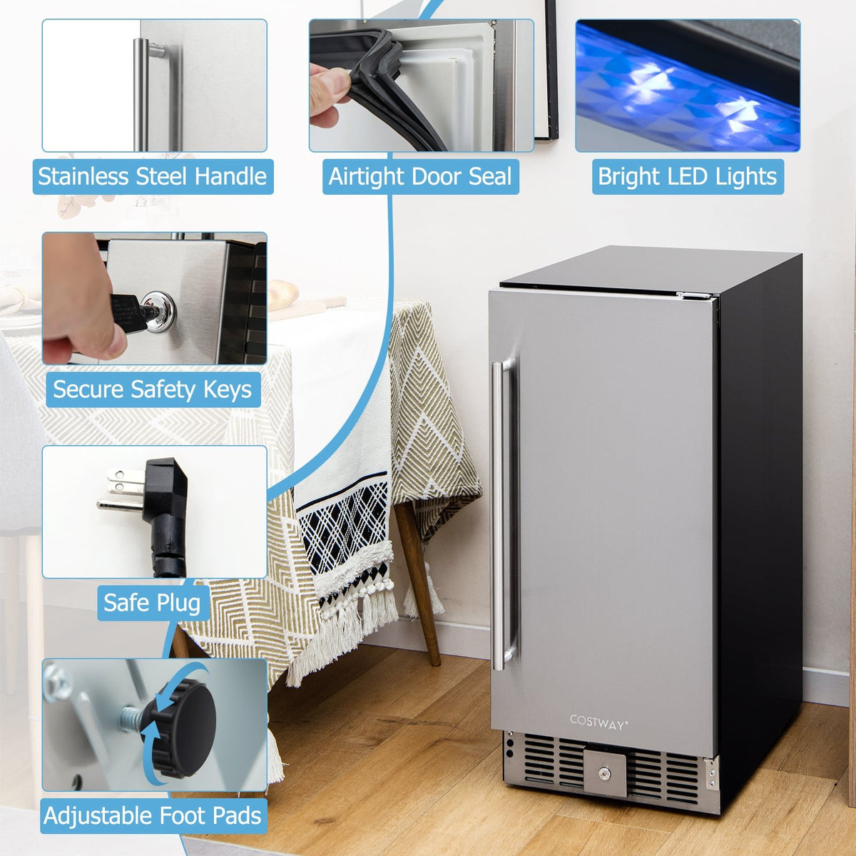 Compact Refrigerator with Adjustable Thermostat and Stainless Steel Door-Silver view 7
