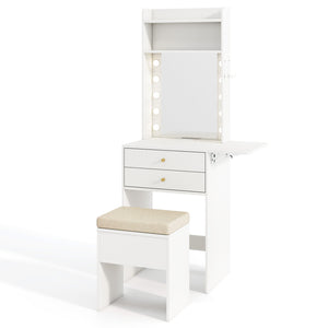 Compact Vanity Desk Set with 3-Color Lighted Mirror and Power Outlets-White view 4