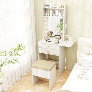 Compact Vanity Desk Set with 3-Color Lighted Mirror and Power Outlets-White view 6