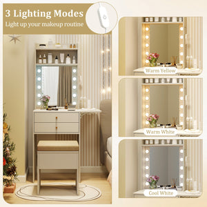 Compact Vanity Desk Set with 3-Color Lighted Mirror and Power Outlets-White view 8