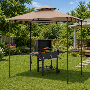Complete BBQ Station with 8x5 FT Waterproof Grill Gazebo and Outdoor Charcoal Grill