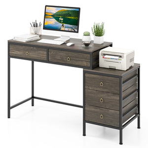 Computer Desk with 5 Drawers Home Office Desk with Side File Cabinet-Grey view 4