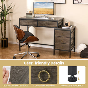 Computer Desk with 5 Drawers Home Office Desk with Side File Cabinet-Grey view 6