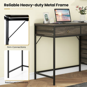 Computer Desk with 5 Drawers Home Office Desk with Side File Cabinet-Grey view 7