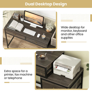 Computer Desk with 5 Drawers Home Office Desk with Side File Cabinet-Grey view 8
