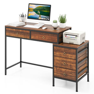 Computer Desk with 5 Drawers Home Office Desk with Side File Cabinet-Rustic Brown view 4