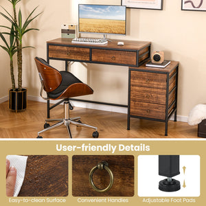 Computer Desk with 5 Drawers Home Office Desk with Side File Cabinet-Rustic Brown view 6
