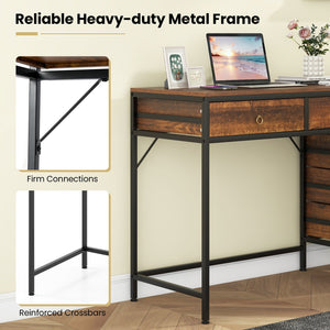 Computer Desk with 5 Drawers Home Office Desk with Side File Cabinet-Rustic Brown view 7