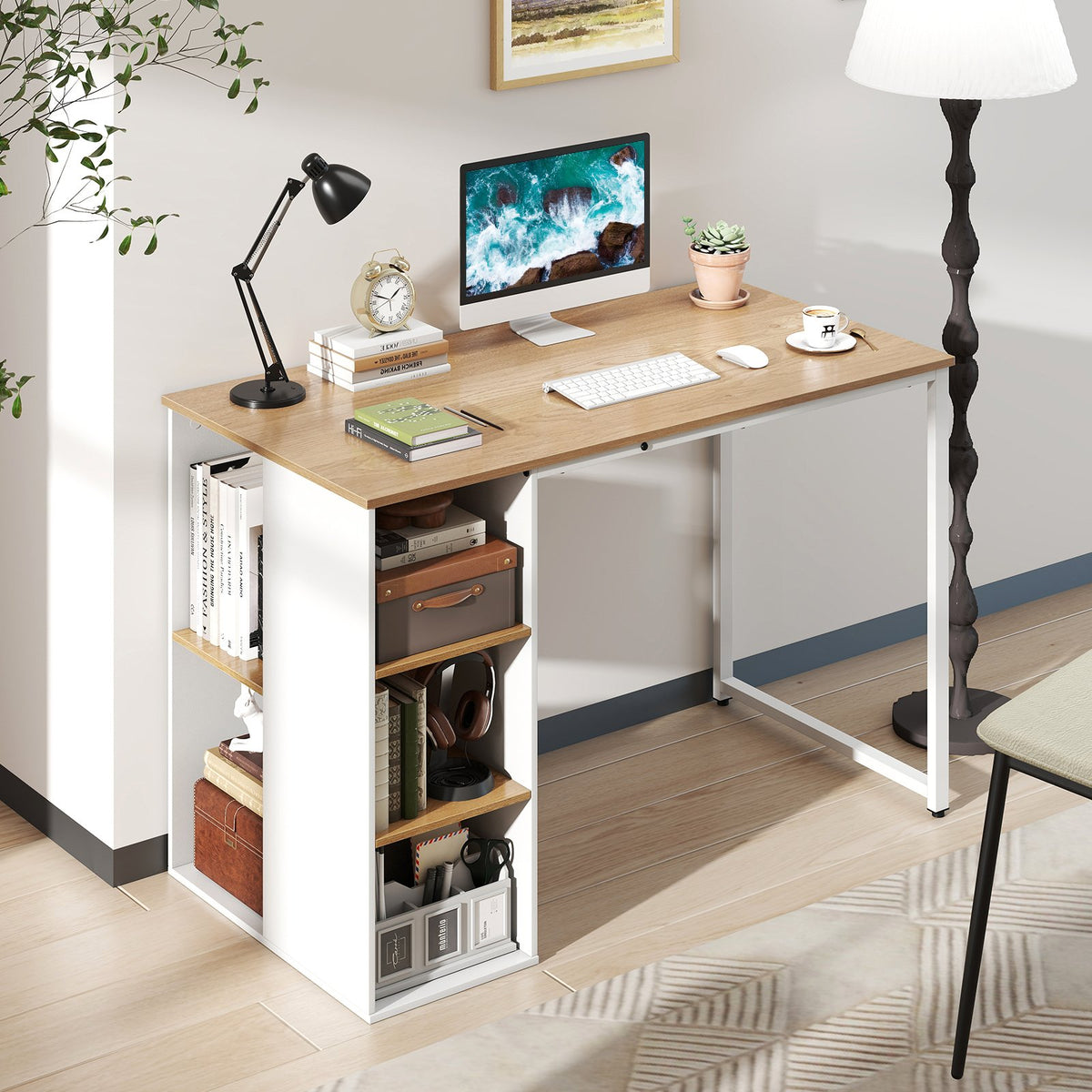 45 Inch Computer Desk with 5 Storage Compartments and Metal Frame view 2