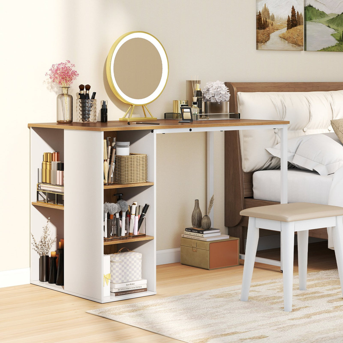45 Inch Computer Desk with 5 Storage Compartments and Metal Frame view 3