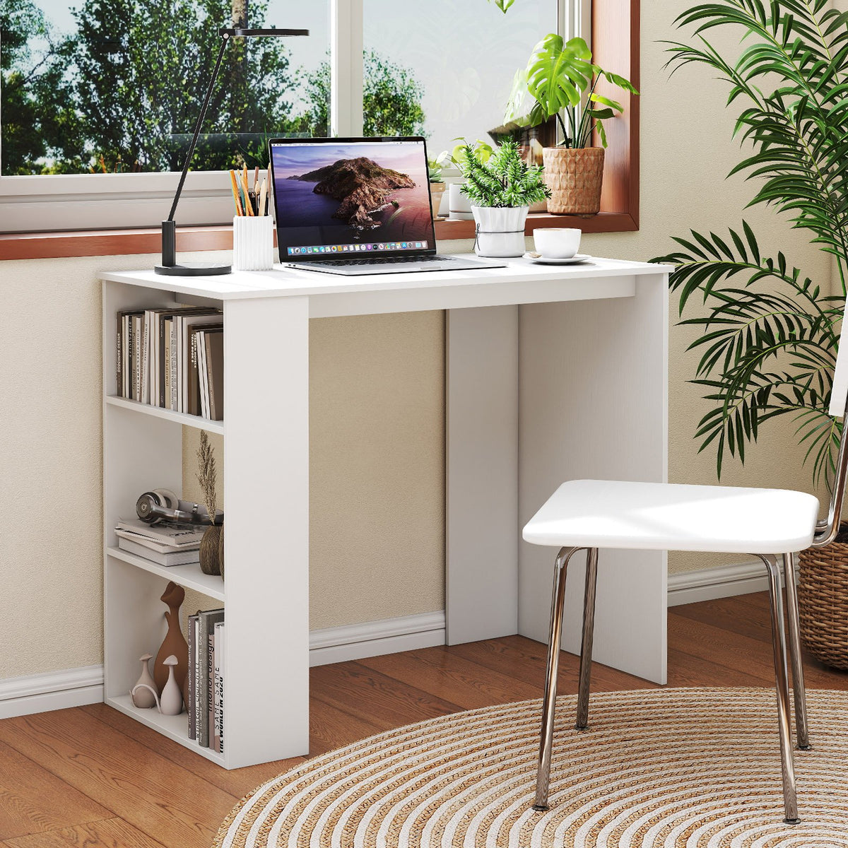 Computer Desk with Bookshelf for Small Space-White view 2