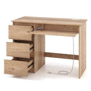 Computer Desk with Power Outlet Keyboard Tray and 3 Large Drawers-Natural view 4
