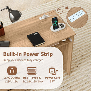 Computer Desk with Power Outlet Keyboard Tray and 3 Large Drawers-Natural view 8