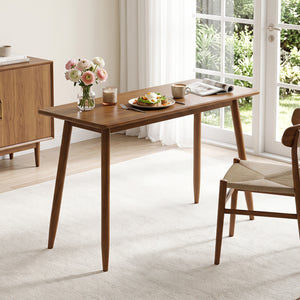 Computer Desk with Rubber Wood Legs Wooden Writing Desk with Spacious Tabletop-Walnut view 3