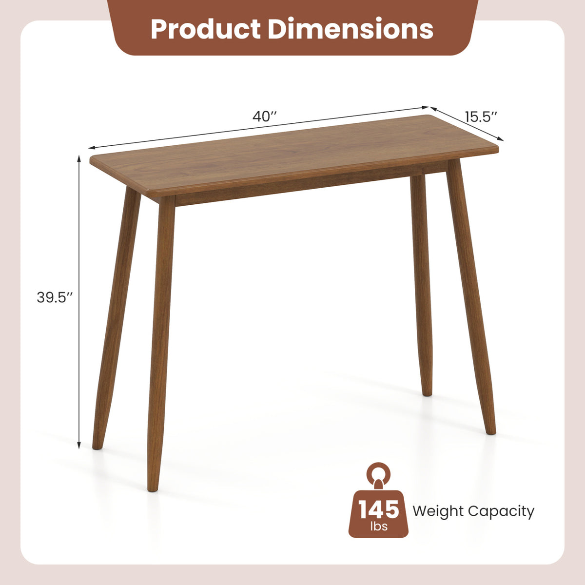 Computer Desk with Rubber Wood Legs Wooden Writing Desk with Spacious Tabletop-Walnut view 5