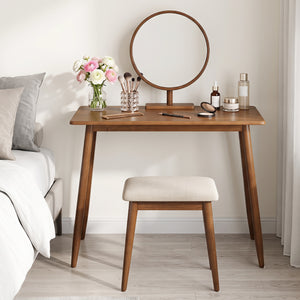 Computer Desk with Rubber Wood Legs Wooden Writing Desk with Spacious Tabletop-Walnut view 6