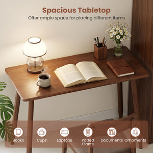 Computer Desk with Rubber Wood Legs Wooden Writing Desk with Spacious Tabletop-Walnut view 7