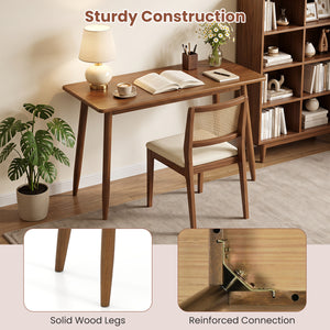 Computer Desk with Rubber Wood Legs Wooden Writing Desk with Spacious Tabletop-Walnut view 9