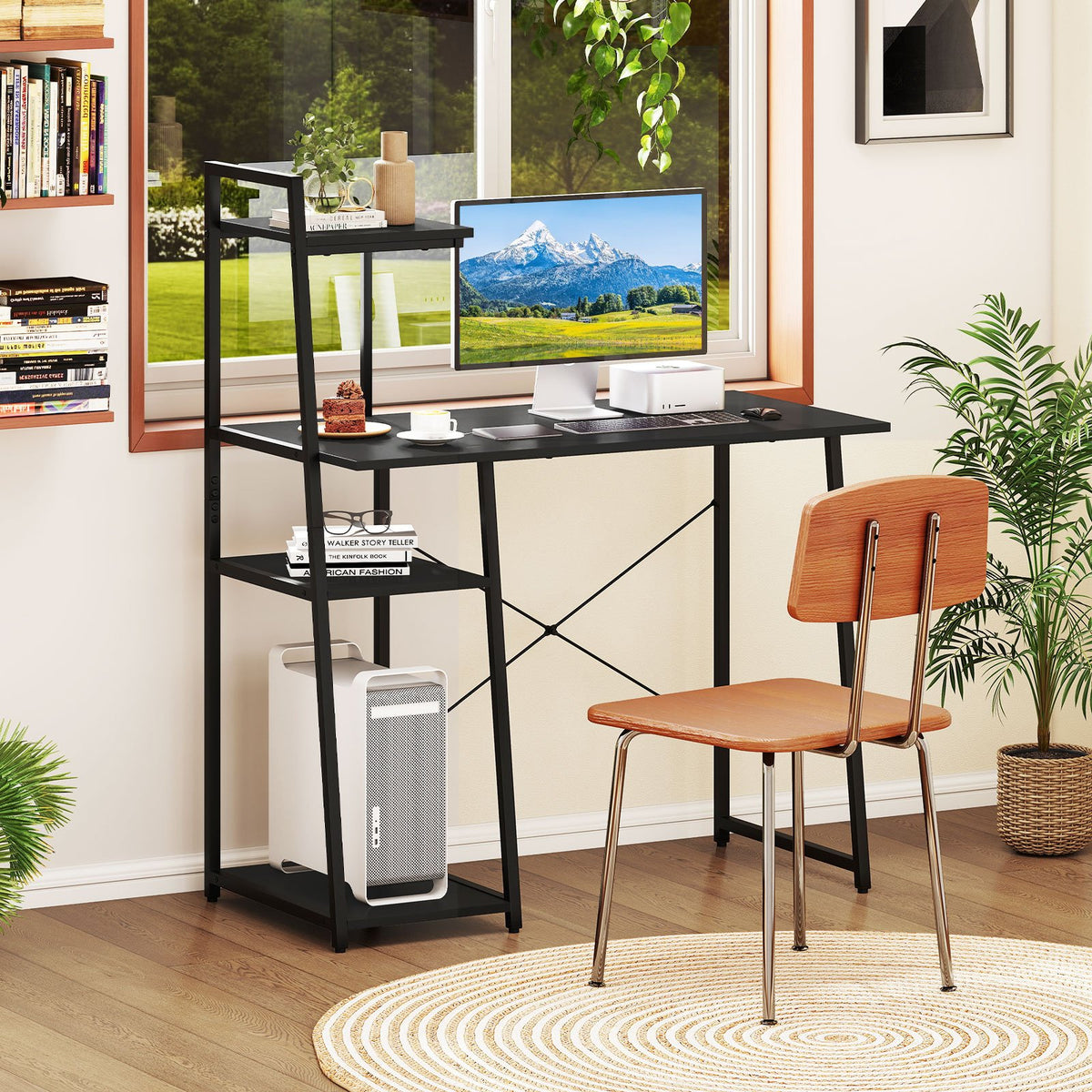 Computer Desk with Shelves and 3-Tier Storage Bookshelf-Black view 6
